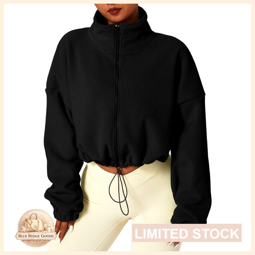 Full Zip Fleece Short Jacket Stand Collar Sherpa Crop Coat